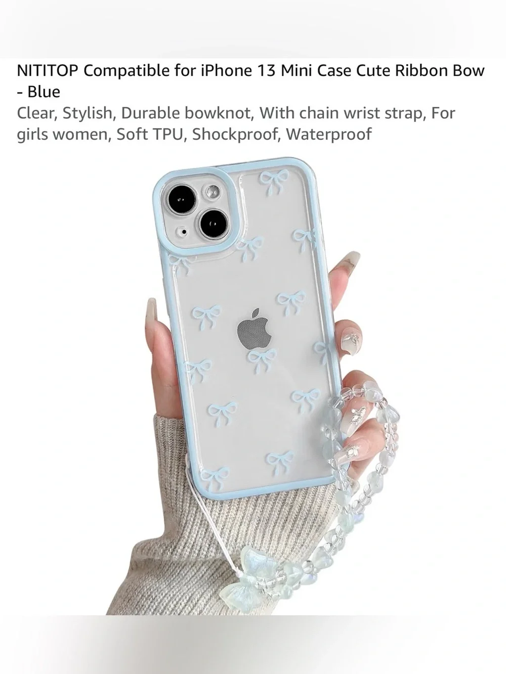 iPhone 13 Mini Clear Case with Light Blue Ribbon Accent shockproof NEW